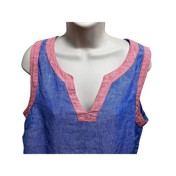 Sigrid Olsen 100% Linen Sleeveless Dress – Blue with Pink Trim – V-Neck – Size M - Picture 7 of 12